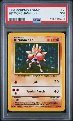 1999 Pokemon Base Set Hitmonchan Holo Rare #7/102 English PSA 7 (NEAR-MINT) - Image 1