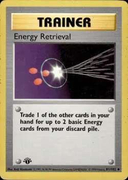 Pokemon 1st Ed. Base Uncommon Energy Retrieval 81/102 - Moderate Play (MP) - Image 1