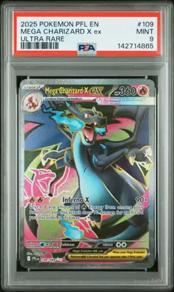 2025 POKEMON PFL EN-PHANTASMAL FLAMES ULTRA RARE #109 MEGA CHARIZARD X EX PSA 9 - Image 1