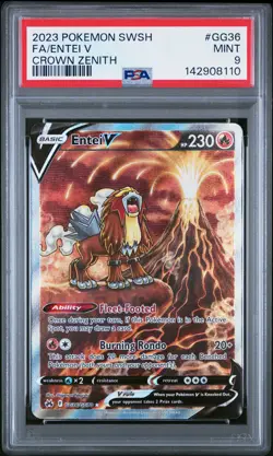 2023 POKEMON SWORD & SHIELD CROWN ZENITH #GG36 FULL ART/ENTEI V PSA 9 - Image 1