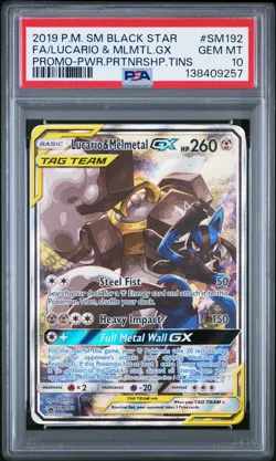 2019 POKEMON SM POWER PARTNERSHIP TINS FULL ART/LUCARIO & MELMETAL GX PSA 10 - Image 1