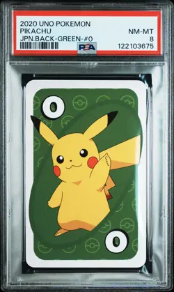 2020 UNO POKEMON JPN BACK-GREEN-#0 PIKACHU PSA 8 - Image 1