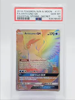 ARTICUNO GX 2018 POKEMON CELESTIAL STORM SECRET RARE 171/168 PSA 10 Q6545 - Image 1