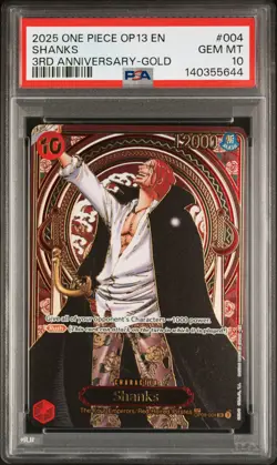 2025 ONE PIECE OP13-CARRYING ON HIS WILL 3RD ANV-GOLD #004 SHANKS PSA 10 - Image 1