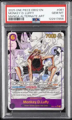 2025 ONE PIECE MANGA ALTERNATE ART EB02-061 MONKEY D. LUFFY PSA 10 - Image 1