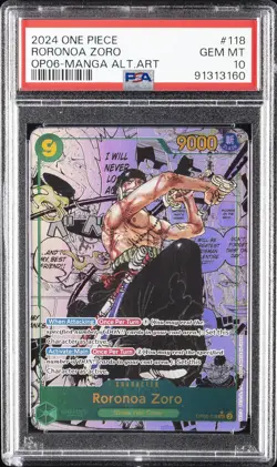 2024 ONE PIECE OP06-WINGS OF THE CAPTAIN MANGA ALTERNATE ART RORONOA ZORO PSA 10 - Image 1