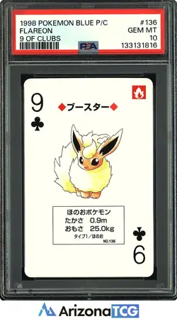 Pokemon 1998 Flareon 136 9 Of Clubs Pokemon Blue Playing Card Japanese PSA 10 - Image 1