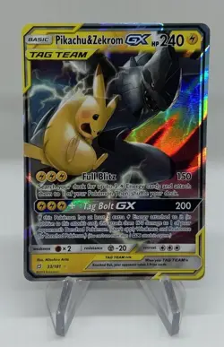 Pokemon Pikachu & Zekrom GX TCG Sun & Moon Holo Ultra Rare Card 33/181 - Image 1