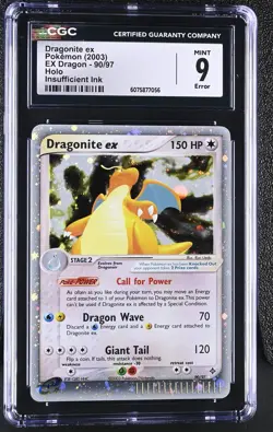 CGC 9 MINT Dragonite ex 2003 EX Dragon 90/97 Holo Ink ERROR Pokemon Card - Image 1