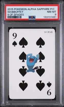 2015 POKEMON ALPHA SAPPHIRE PLAYING CARDS 9 OF SPADES WOBBUFFET PSA 8 - Image 1