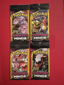 POKEMON Sun & Moon UNIFIED MINDS 3 Card Mini Booster Packs Complete Pack Art Set - Image 1