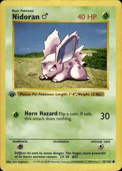Pokemon 1st Ed. Base Common Nidoran 55/102 - Heavy Play (HP) - Image 1
