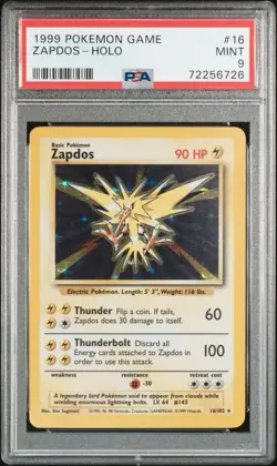PSA 9 MINT Pokemon Holo Rare Zapdos 16/102 Pokemon base set Unlimited 1999 WOTC - Image 2