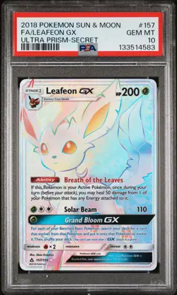 2018 POKEMON SUN & MOON ULTRA PRISM SECRET #157 FULL ART/LEAFEON GX PSA 10 - Image 1