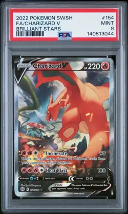 2022 POKEMON SWORD & SHIELD BRILLIANT STARS #154 FULL ART/CHARIZARD V PSA 9 - Image 1