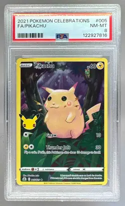 122927816 Pikachu 2021 Pokemon Sword & Shield Celebrations #005/025 Holo PSA 8 - Image 1