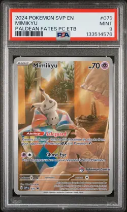 2024 POKEMON SVP PALDEAN FATES POKEMON CENTER ETB PROMO #075 MIMIKYU PSA 9 - Image 1