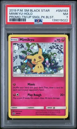 2019 POKEMON SM BLACK STAR PROMO TEAM UP SINGLE PACK BLISTERS MIMIKYU-HOLO PSA 7 - Image 1