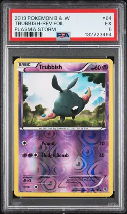 2013 POKEMON B&W PLASMA STORM #64 TRUBBISH-REVERSE FOIL PSA 5 - Image 1