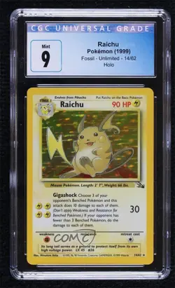 Raichu Holo Pokemon Fossil CGC 9 Mint 1999 - Image 1