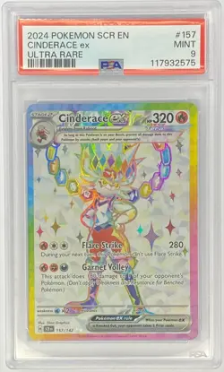 2024 Pokemon Scr En Stellar Crown Cinderace EX #157 PSA 9 Mint Ultra Rare - Image 1