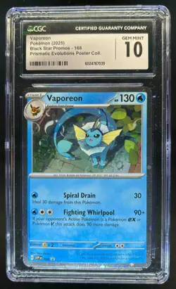 2025 Pokemon Prismatic Evolutions Vaporeon Promos #168 CGC 10 - Image 1