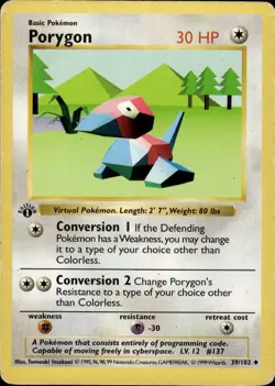 Pokemon 1st Ed. Base Uncommon Porygon 39/102 - Heavy Play (HP) - Image 1
