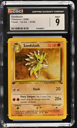 CGC MINT 9 Pokemon Sandslash 41/62 1999 Fossil 1st Edition - Image 1
