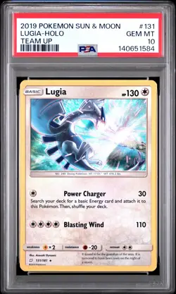 2019 POKEMON SUN & MOON TEAM UP #131 LUGIA-HOLO PSA 10 - Image 1