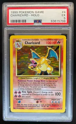 1999 Pokemon Unlimited Charizard Rare Holo #4/102 PSA 5 - Image 1