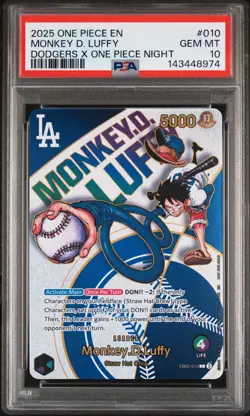 2025 ONE PIECE PROMOS DODGERS X ONE PIECE NIGHT #010 MONKEY D. LUFFY PSA 10 - Image 1