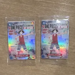 Bandai Namco One Piece Card Game US Voyage Promo Leader Monkey.D.Luffy Holo x2 - Image 1