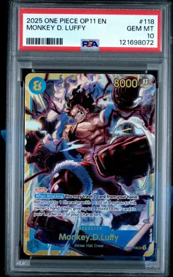 2025 ONE PIECE OP11-A FIST OF DIVINE SPEED #118 MONKEY D. LUFFY PSA 10 - Image 1