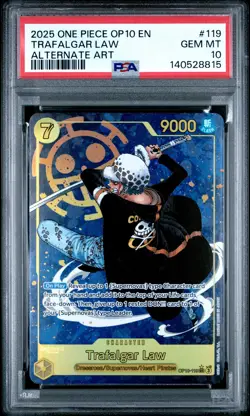 2025 ONE PIECE OP10-ROYAL BLOOD ALTERNATE ART #119 TRAFALGAR LAW PSA 10 - Image 1