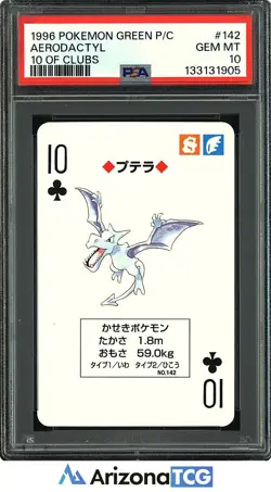 Pokemon 1996 Aerodactyl 10 Of Clubs 142 Green Playing Card Japanese PSA 10 - Image 1