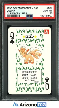 Pokemon 1996 Vulpix 037 Queen Of Clubs Green Playing Card Japanese PSA 10 - Image 1