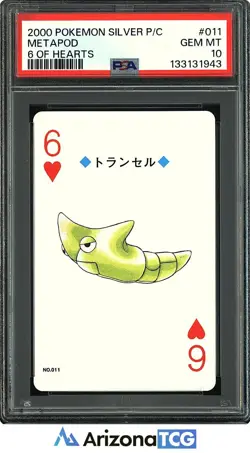 Pokemon 2000 Metapod 011 6 Of Hearts Pokemon Silver Playing Card Japanese PSA 10 - Image 1