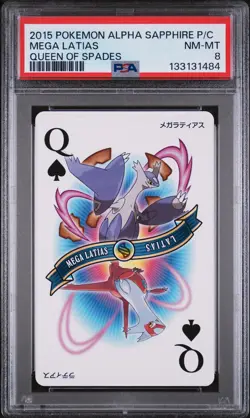 2015 POKEMON ALPHA SAPPHIRE PLAYING CARDS QUEEN OF SPADES MEGA LATIAS PSA 8 - Image 1