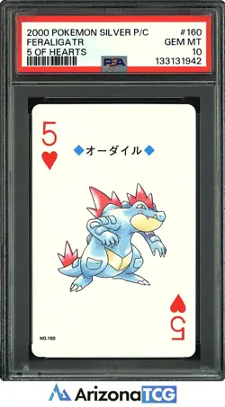 Pokemon 2000 Feraligatr 160 5 Of Hearts Silver Playing Card Japanese PSA 10 - Image 1