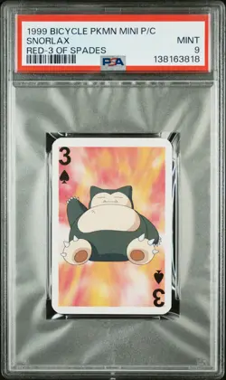 1999 BICYCLE POKEMON MINI PLAYING CARDS RED DECK 3 OF SPADES SNORLAX PSA 9 - Image 1