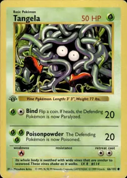 Pokemon 1st Ed. Base Common Tangela 66/102 - Heavy Play (HP) - Image 1