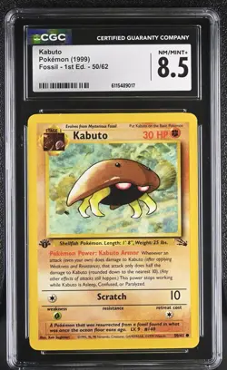 CGC NM/Mint+ 8.5 Pokemon Kabuto 50/62 1999 Fossil 1st Edition - Image 1