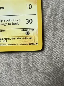 Pokemon Card - Pikachu Base Set (Shadowless) 58/102 Yellow Cheeks NM/MINT - Image 4