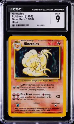 1999 POKEMON BASE SET UNLIMITED #12 NINETALES-HOLO CGC 9 - Image 1