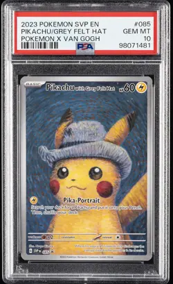 2023 POKEMON SVP EN-SV BLACK STAR PROMO #085 PIKACHU WITH GREY FELT HAT PSA 10 - Image 1
