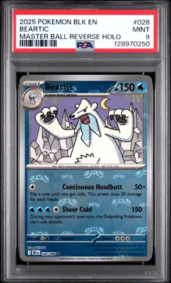 2025 POKEMON BLK EN-BLACK BOLT MASTER BALL REVERSE HOLO #026 BEARTIC PSA 9 - Image 1