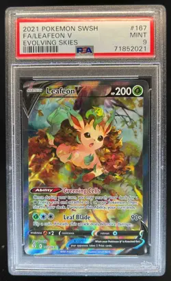 2021 Pokemon SWSH Evolving Skies Leafeon V #167/203 PSA 9 - Image 1