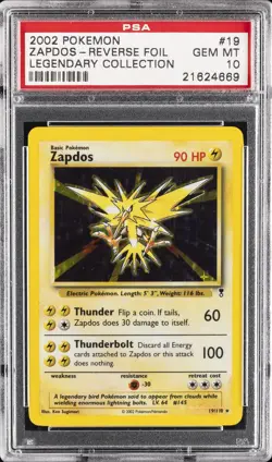 2002 POKEMON LEGENDARY COLLECTION #19 ZAPDOS-REVERSE FOIL PSA 10 - Image 1