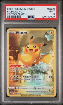 2023 POKEMON SWORD & SHIELD CROWN ZENITH #GG30 FULL ART/PIKACHU PSA 9 - Image 1