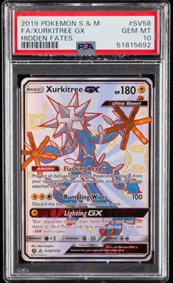2019 POKEMON SUN & MOON HIDDEN FATES #SV58 FULL ART/XURKITREE GX PSA 10 - Image 1